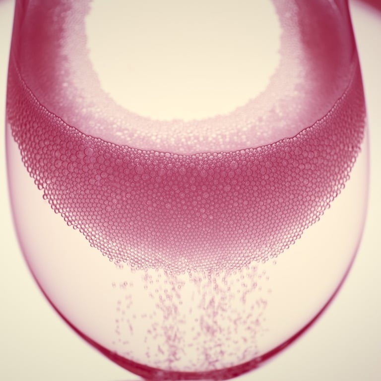 Verre de vin pétillant avec un ourlet de bulles roses