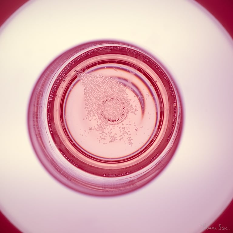 Motif de bulles dans un verre de vin rosé