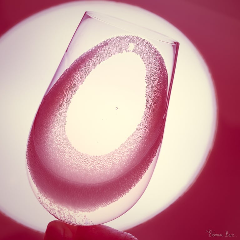 Le Vin en Rose – Ovales lumineux dans un verre de vin rosé