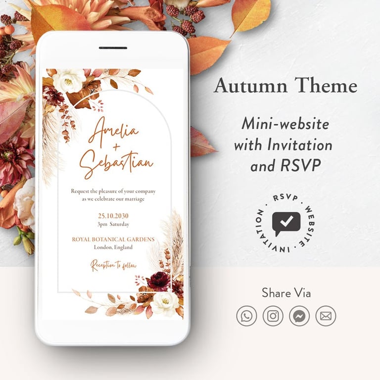 Fall wedding website invitation, digital fall wedding invitation, digital boho wedding invitation