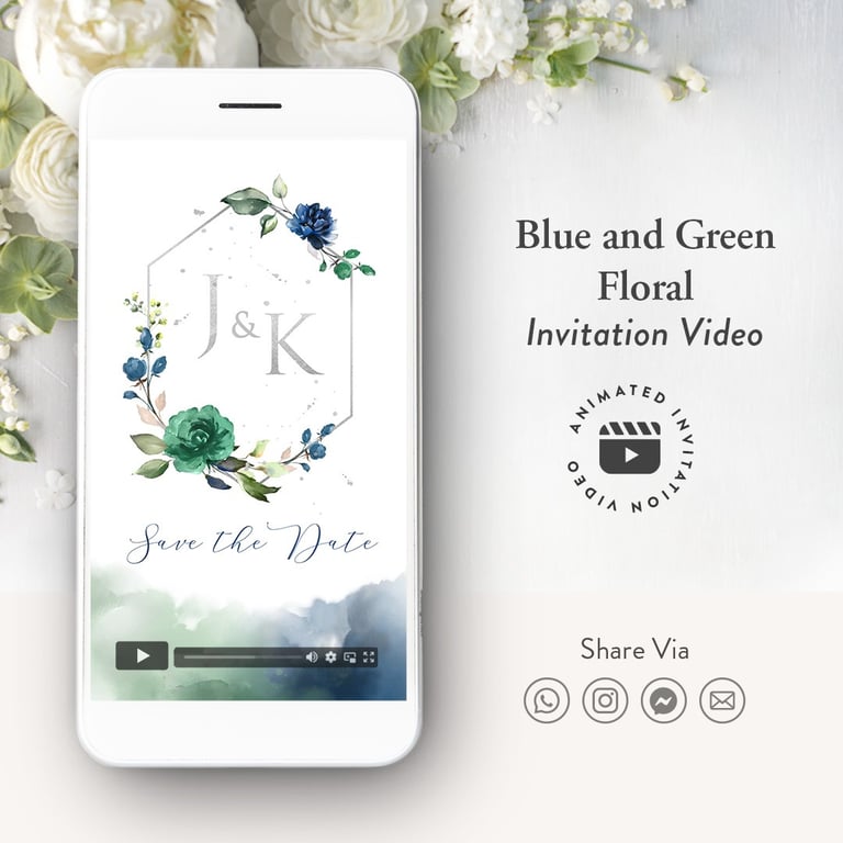 Blue and green wedding invitation video blue wedding invite green wedding invitation digital wedding