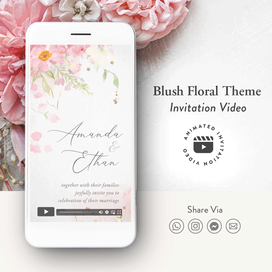 Romantic pink floral wedding invite video, Elegant pink wedding invitation animation