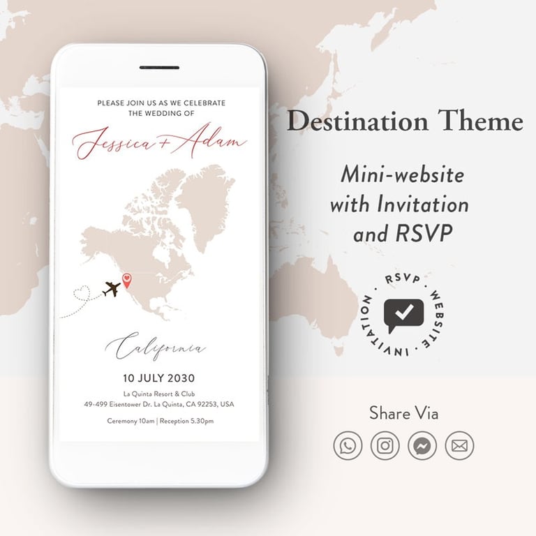 destination wedding website invitation, digital destination wedding invitation travel wedding invite