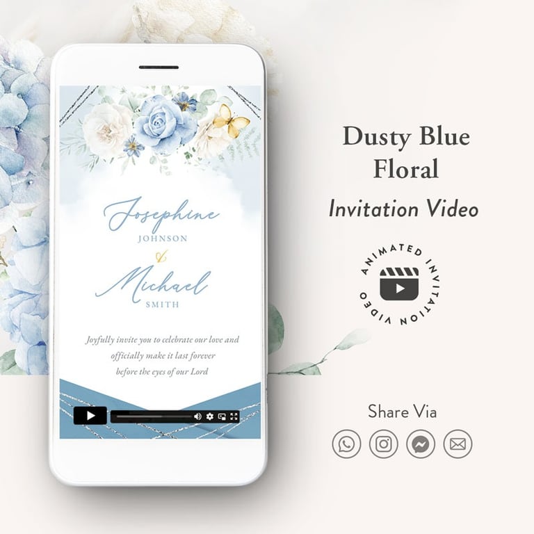 dusty blue wedding evite, dusty blue wedding e-invitation, dusty blue wedding invitation digital