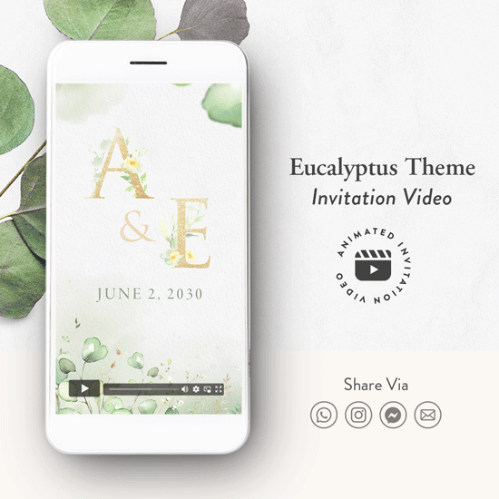 Eucalyptus theme wedding invite animation, Elegant eucalyptus wedding invitation video