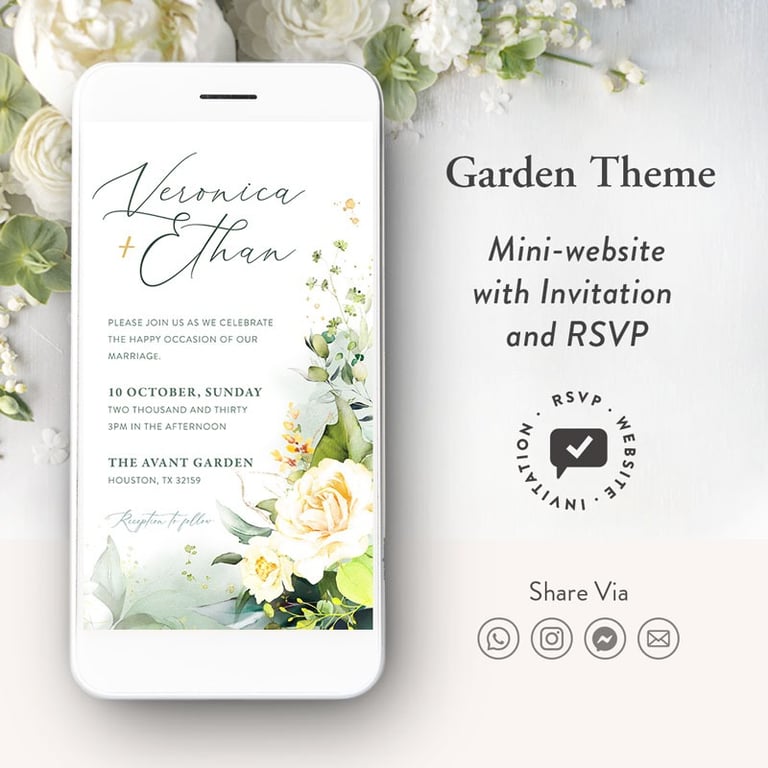 Garden wedding website invitation, digital garden wedding invitation, digital wedding invitation