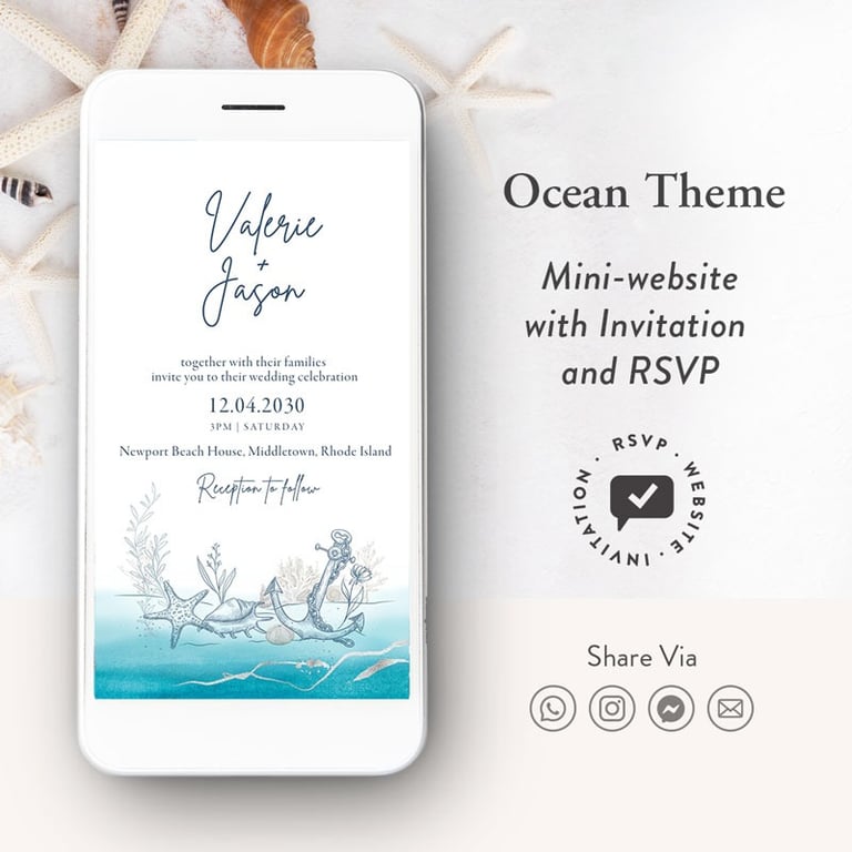 Beach wedding website invitation, digital beach wedding invitation, digital wedding invitation