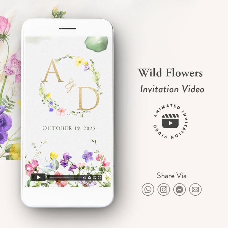 digital wild flowers wedding invite, digital floral wedding invite, digital spring wedding invite