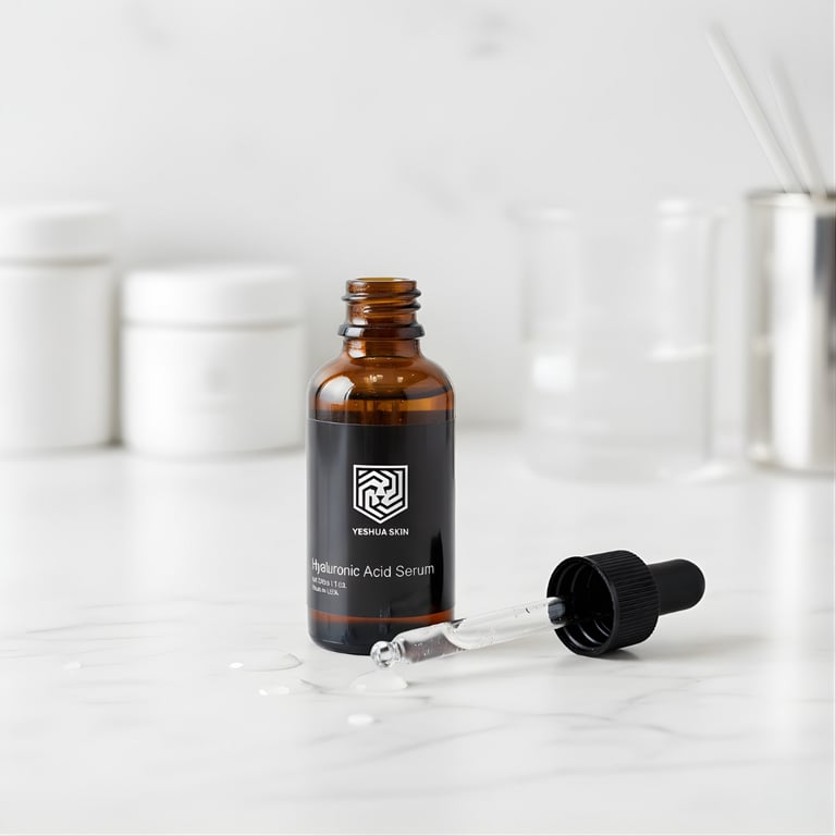A brown glass bottle of YESHUA Skin Hyaluronic Serum