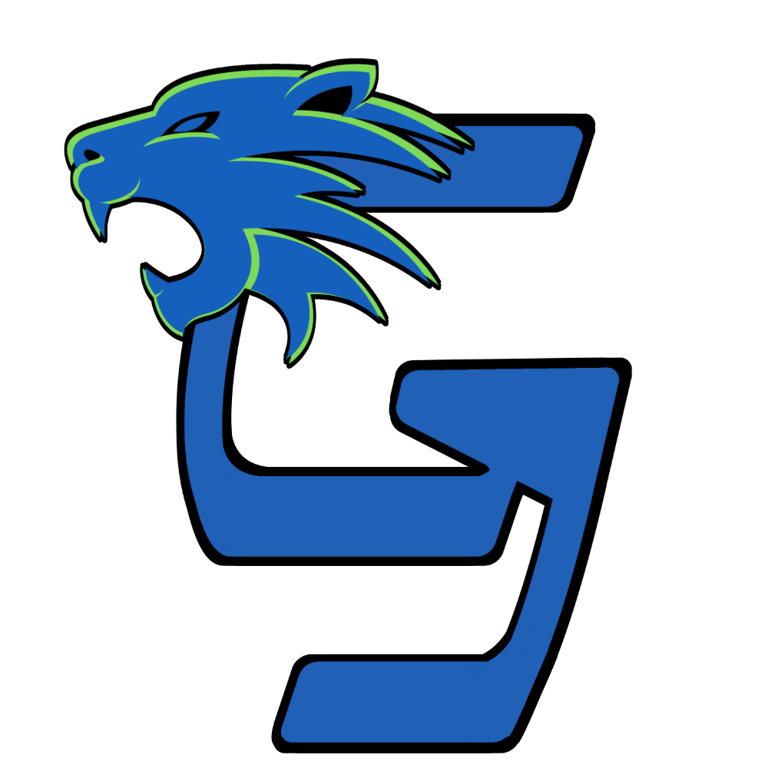 a blue and green logo with a Wildcat head