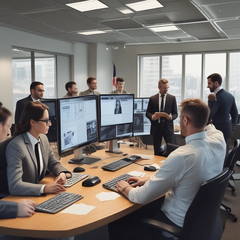 man standing in front of people sitting beside table with laptop computers