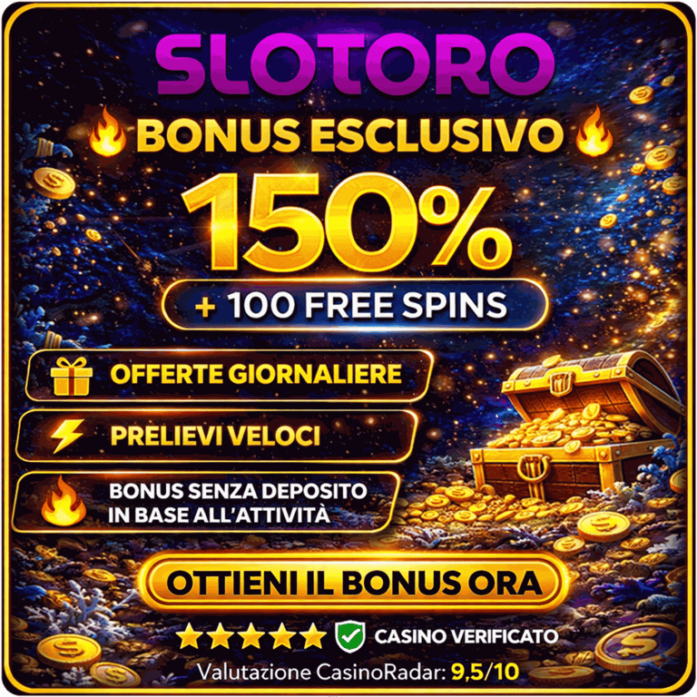 Slotoro bonus casinò non ADM 150% + 100 free spins casinò sicuro online Italia