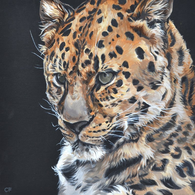 a painting of a leopard with an intense look