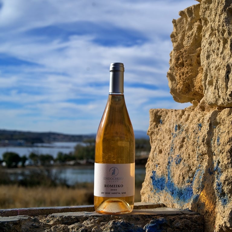 bouteille de vin rosé posée sur un mur ancien