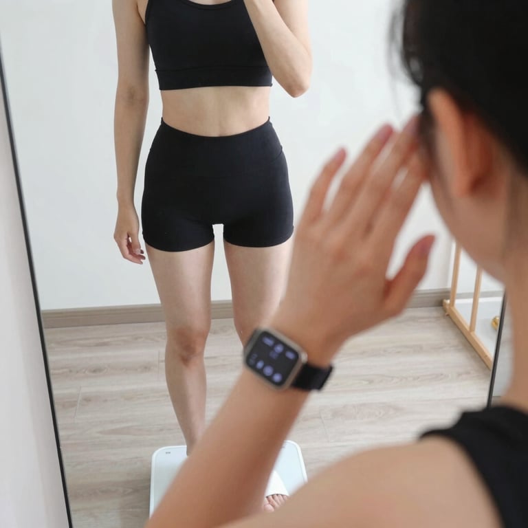 A cozy morning scene with a smart clock, headphones, and a sleek mirror on a wooden table.