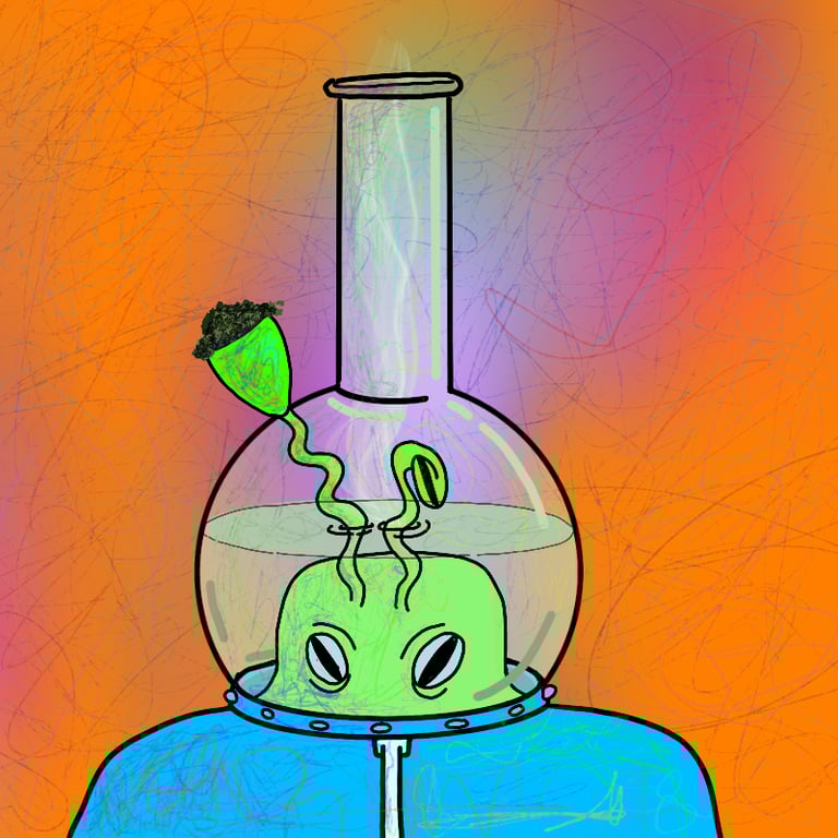 funny green alien head in a bong