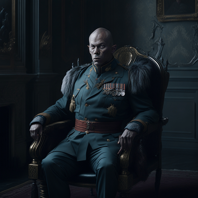 Field Marshal Bloodimir sat on a chair at the Belvedere Castle.
