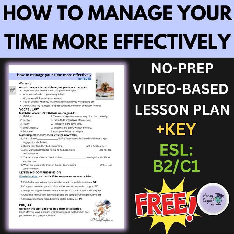 FREE ESL Lesson Plan – B2/C1 | Time Management & Procrastination