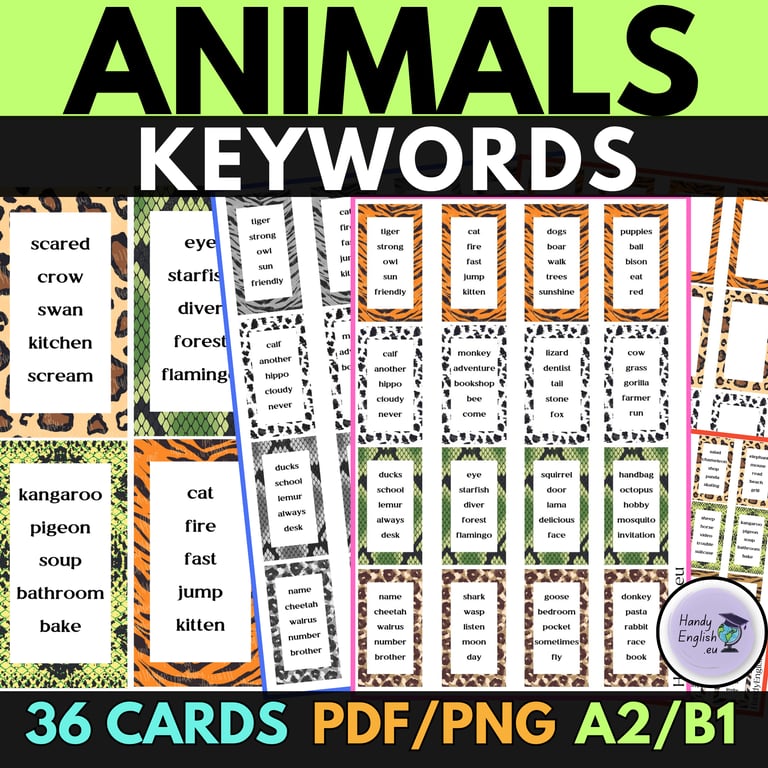 Animals keywords writing and speaking prompts