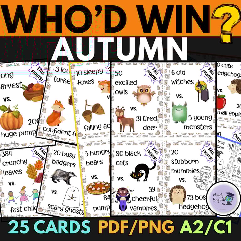 Fall Halloween Thanksgiving fun games ESL ELA creative speaking and writing