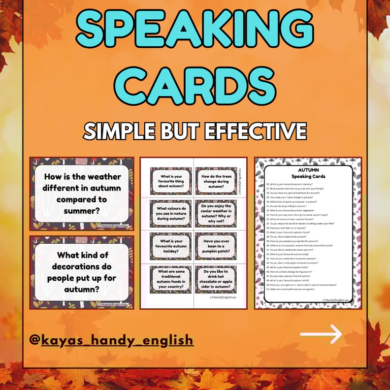 Speaking cards for autumn and fall English lessons and activities