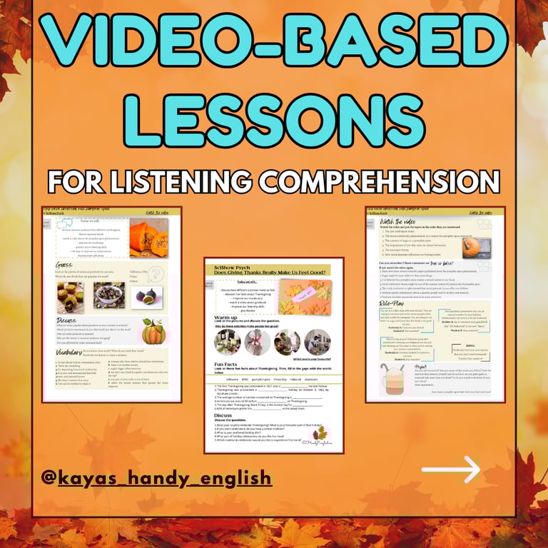 video based lesson plans for autumn and fall English lessons and activities