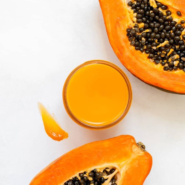 Homemade papaya lip balm with coconut oil, shea butter and beeswax