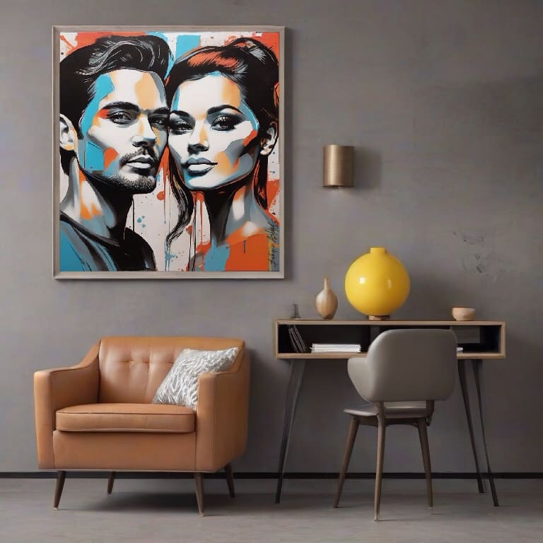 Parede decorada com quadros, proporcionando um toque artístico ao espaço.