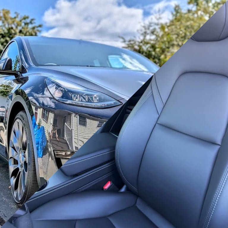 Grey tesla interior and exterior
