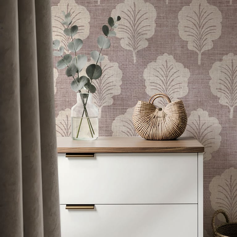 Dusty Mauve Pink Repeating Rustic Style Autumn Maple Style leaf - Contemporary Bedroom - The Wallpaper Edit
