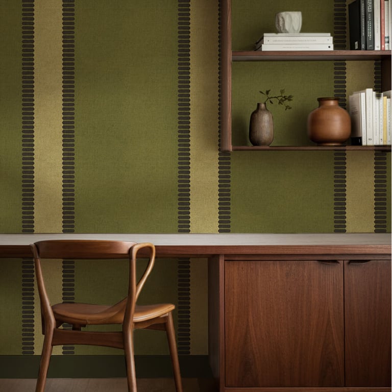 Extra large jumbo moss green and navy stripe - Dining Room - The Wallpaper Edit
