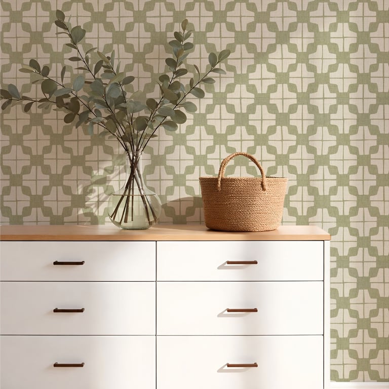 Cute handrawn cross pattern in soft sage green - Childrens bedroom - The Wallpaper Edit