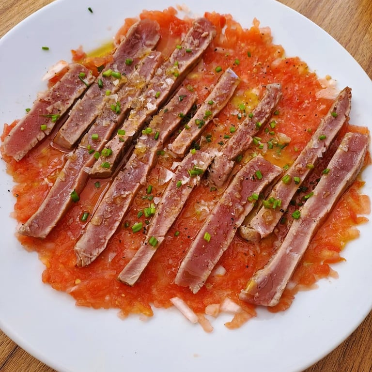 Plato de bigote de atún destacado en la carta del Bar Las Tinajas Huelva, presentado de forma elegante y apetecible.