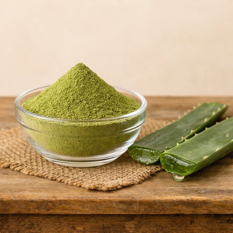 Export-grade aloe vera powder packed for international shipment.