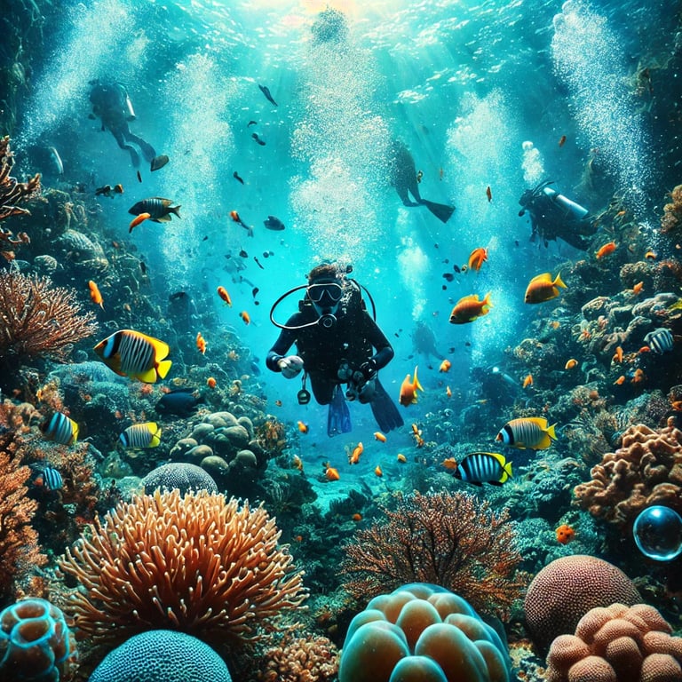 Scuba divers in Goa exploring coral reefs