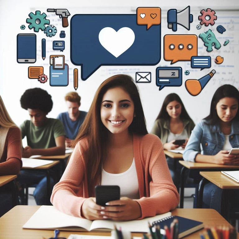 Teenagers using mobile phones in the classroom