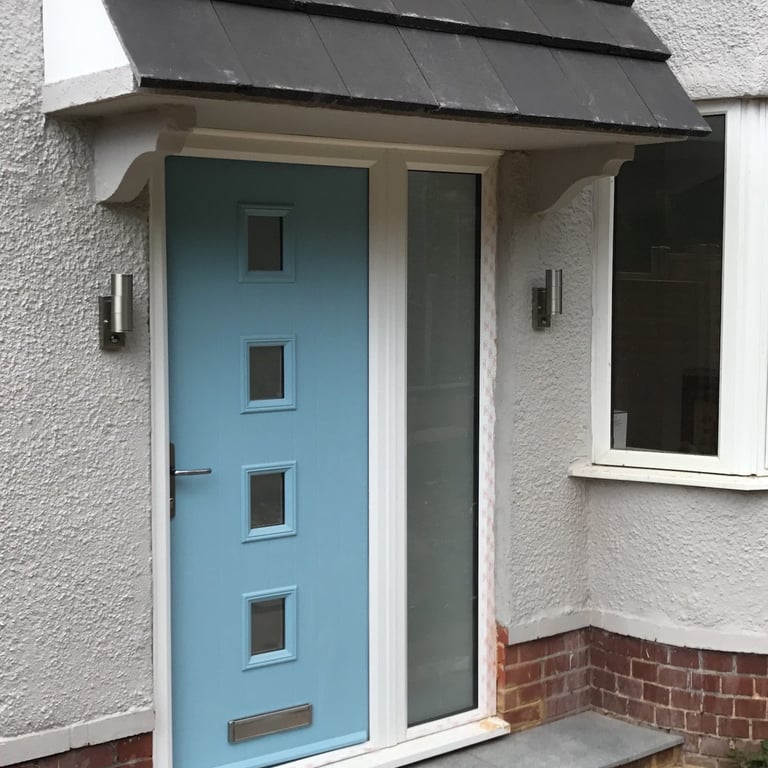 Duck Egg Blue Composite Front Door with Side Panel fitted In Bitterne, Southampton