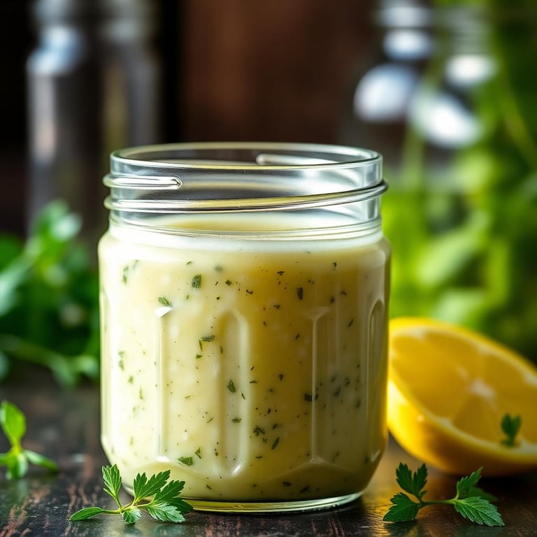 Lemon Herb Dressing in a mason jar