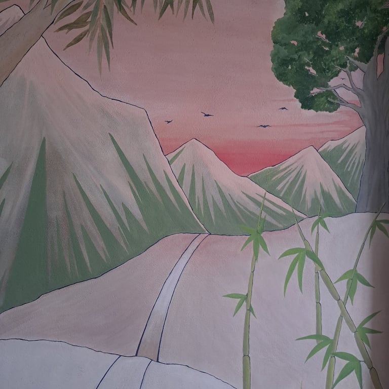 fresque japonisante huile sur argile