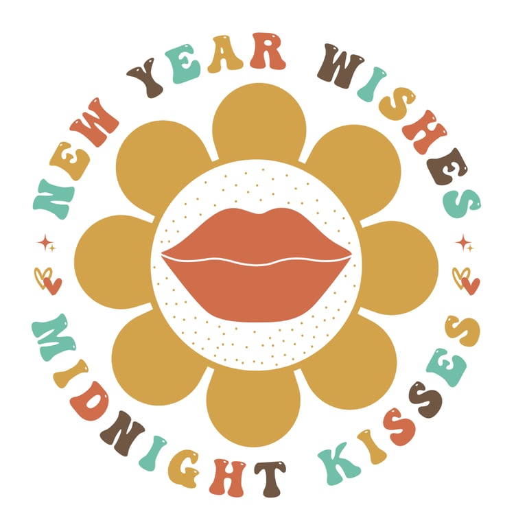 a flower with a kiss on it and a happy new year's day