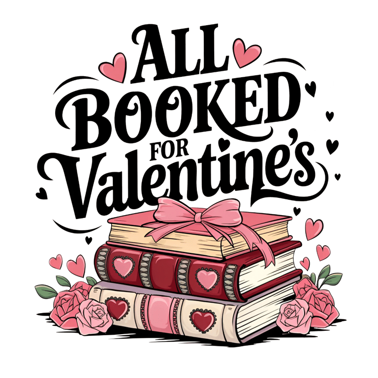 a stack of books with hearts and roses