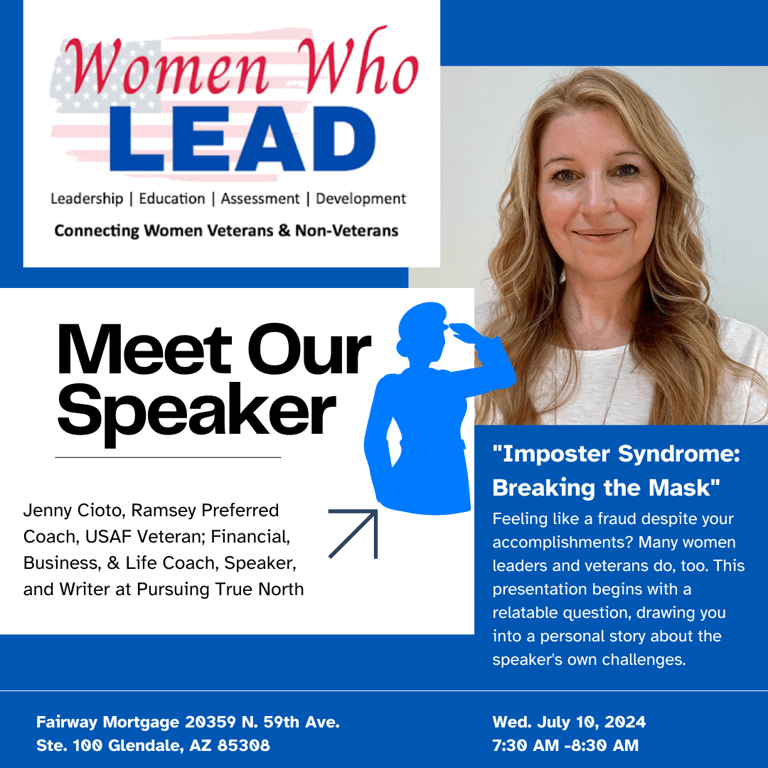 Graphic for "Imposter Syndrome: Breaking the mask." July 10th, 7:30 am -8:30 am