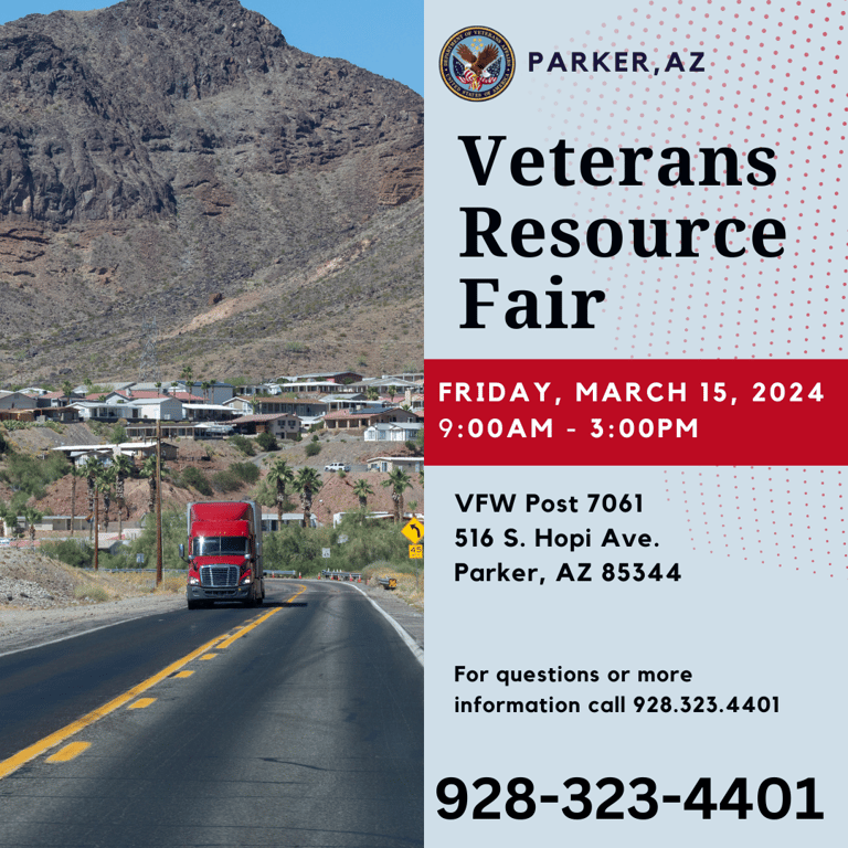 Parker AZ Veterans Resource Fair Image, displaying the same text as below