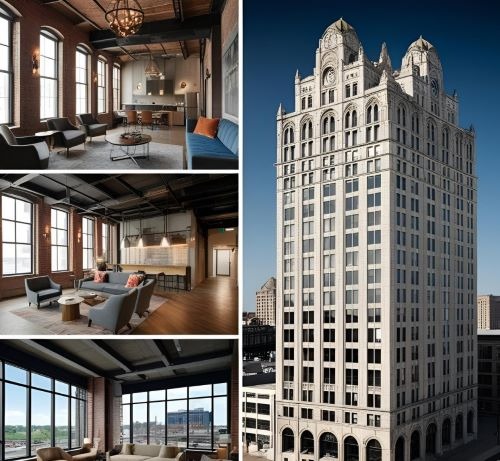Luxury loft-style Detroit hotel from the inside and outside