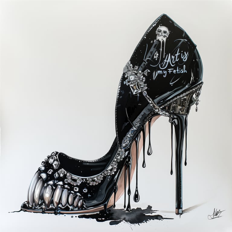 a drawing of a shoe with a shoelaced shoe