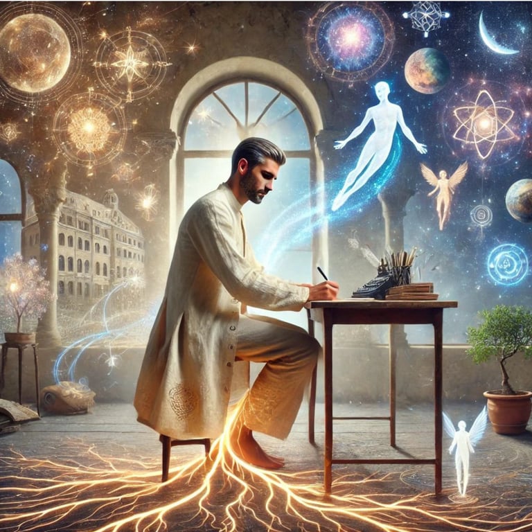 a man sitting at a desk with a laptop and a cat