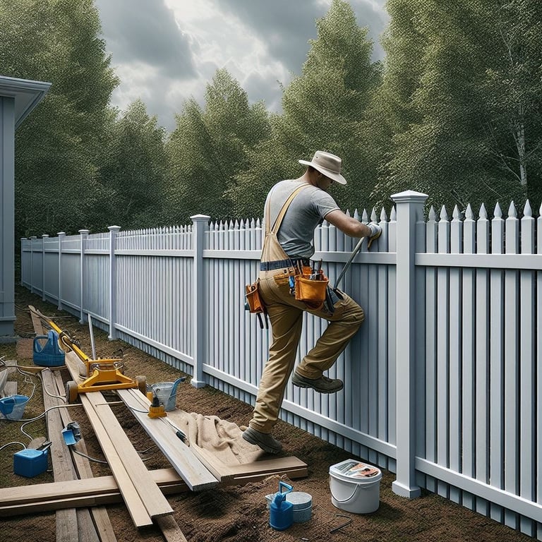 man installing fence