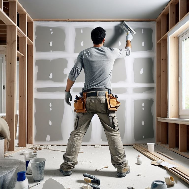 man installing drywall