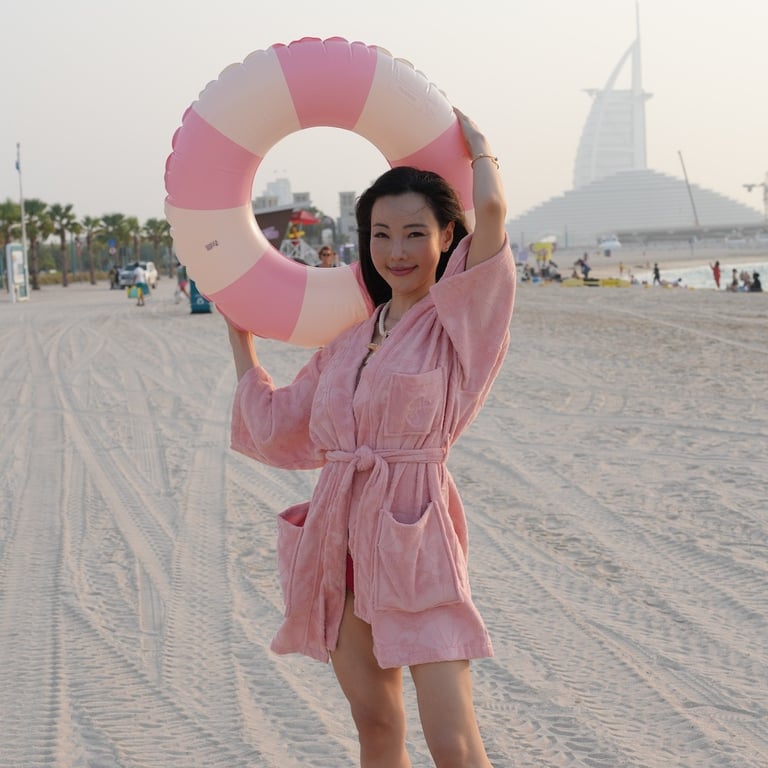 Premium beach robe for women designed for pool and seaside use.