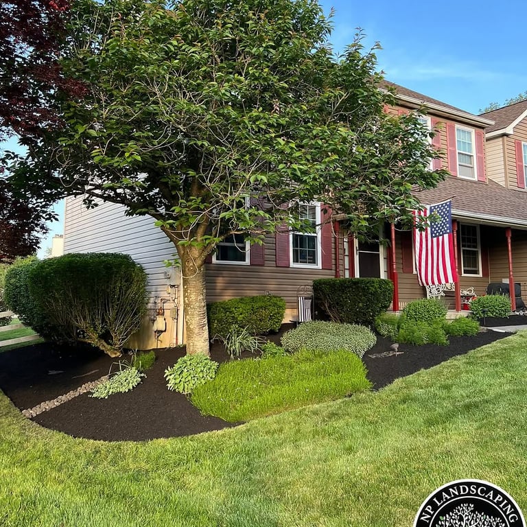 excellent landscaping and hardscaping of grass, stones and trees by NP Landscaping